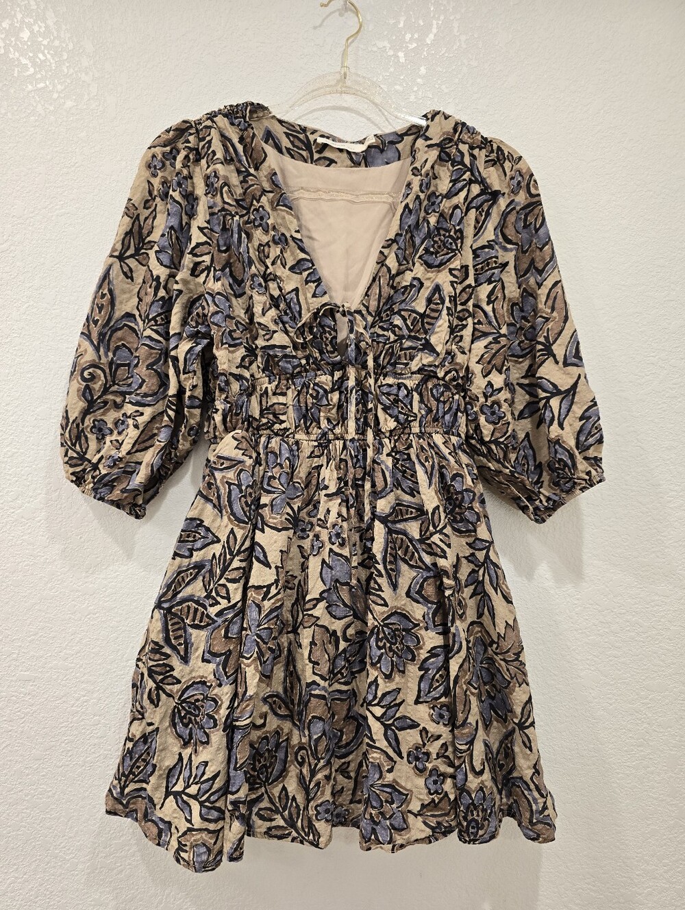 Millibon USA Wishful Weekend Floral Mini Dress cream and black botanical print L - Picture 4 of 7